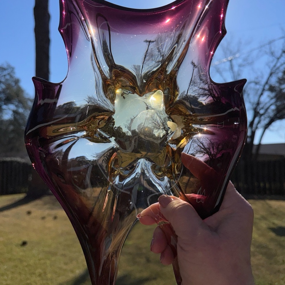 Vintage Murano Glass Art Bowl in Amber, Purple and Gold Ombré Star MCM Boho